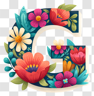Letter G With Flowers - Decorative Floral Letter G Transparent PNG