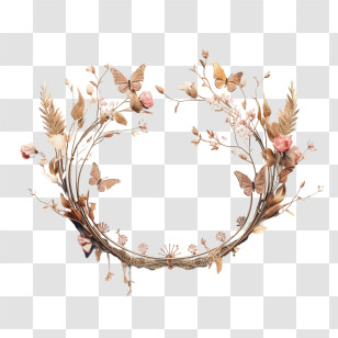 Wedding Crown - Beautiful Floral Wreath With Butterflies Transparent PNG