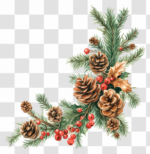 Christmas Corner Decorations - Pine Cones And Holly With Berries For The Holidays Transparent PNG