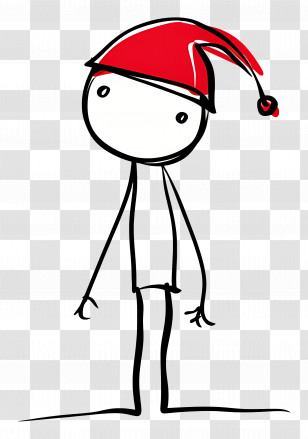 Christmas Stick Figure - Stick Figure Wearing A Festive Santa Hat Transparent PNG