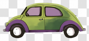 Cartoon Car - Green And Purple Beetle Car Illustration Transparent PNG