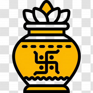 Kalasha - Traditional Yellow Kalash With Swastik Symbol Transparent PNG