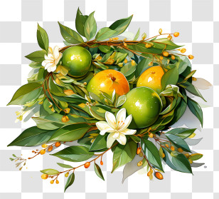 Digital Painting - Botanical Illustration Of Oranges And Green Fruits Transparent PNG