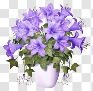 White Vase - Purple Flowers In A Pot Transparent PNG