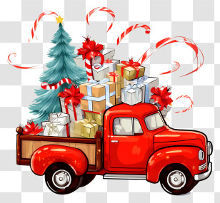 Red Truck - Red Truck With Christmas Gifts And A Tree Transparent PNG