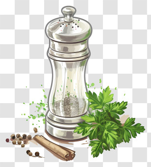 Pepper Shaker - Pepper Grinder With Fresh Herbs Illustration Transparent PNG