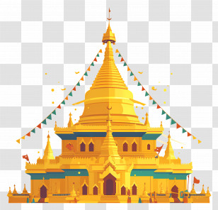 Burmese Buddhist Temple - Golden Pagoda Temple Illustration Transparent PNG