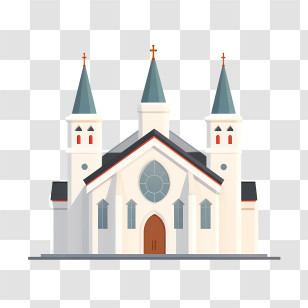Church - Beautiful White Church Building With Spires Transparent PNG