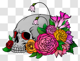 Halloween Skull Flowers - Skull With Colorful Flowers For Halloween Transparent PNG