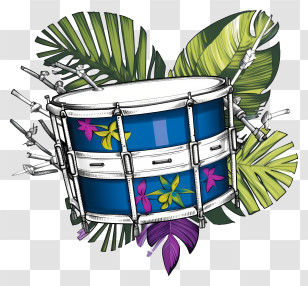 Drum - Decorative Drum With Tropical Flowers Transparent PNG