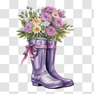 Rubber Boots - Purple Rain Boots With Flower Bouquet Transparent PNG