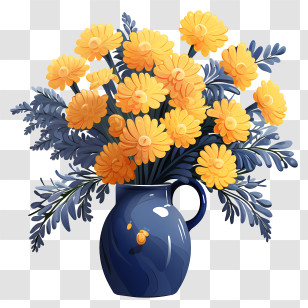 Flat Flower In Vase - Yellow Flowers In Blue Vase Transparent PNG