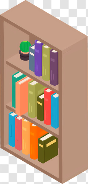 Icon - Bookshelf With Colorful Books And A Small Plant Transparent PNG
