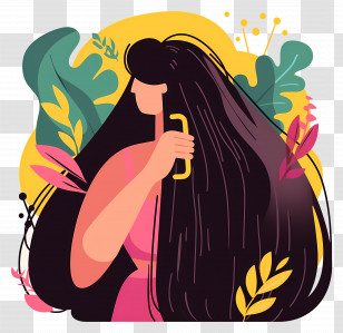 Woman Combing Long Hair - Woman Combing Long Hair In Abstract Style Transparent PNG