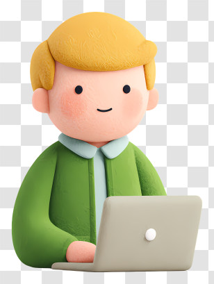 Little Boy In Online Lesson - Cartoon Man Working On Laptop Transparent PNG