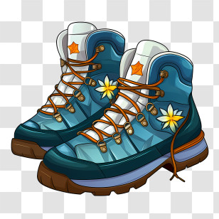 Boots - Blue Hiking Boots With Stylish Flower Decoration Transparent PNG