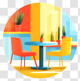 Restaurant Scene - Colorful Cafe Interior With Chairs And Table Transparent PNG