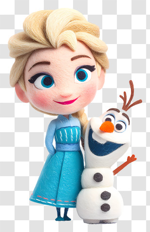 Frozen Elsa Holding Olaf - Blonde Woman With Snowman In Blue Dress Transparent PNG