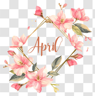 Hello April - April Blossoms Design With Pink Flower Motif Transparent PNG
