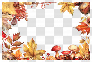 Autumn Background - Autumn Themed Frame With Leaves And Mushrooms Transparent PNG