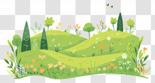 Flower Grass - Cartoon Green Landscape With Flowers And Trees Transparent PNG