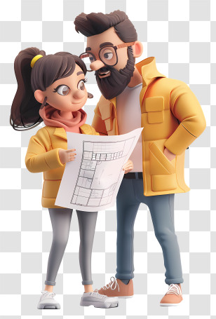 Man Woman Talking - Cartoon Couple Planning Transparent PNG