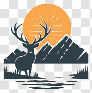 Deer - Deer Silhouette With Sunset And Mountains Transparent PNG