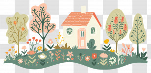 Cottage Garden - Cute Cartoon House In A Garden Transparent PNG