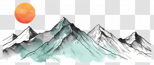 Mountain Outline - Artistic Mountain Range With Rising Sun Transparent PNG