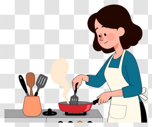 Woman Cooking At Stove Transparent PNG