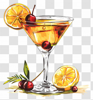 Cocktail - Cocktail Glass With Fruits Illustration Transparent PNG