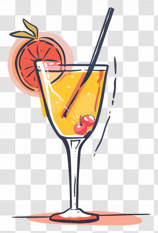 Summer Cocktail - Illustration Of A Cocktail Drink With Orange Garnish Transparent PNG