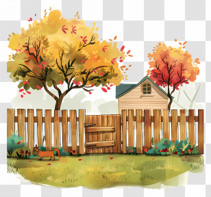 Backyard Fence - Autumn Backyard With Wooden Fence Transparent PNG