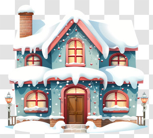 Winter House - Snow-Covered House With Festive Christmas Lights Transparent PNG