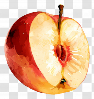 Peach - Realistic Watercolor Apple Slice Portrait Transparent PNG