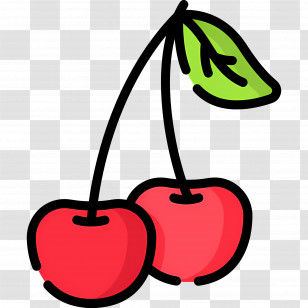 Cherry - Red Cherries Illustration With Green Leaf Transparent PNG