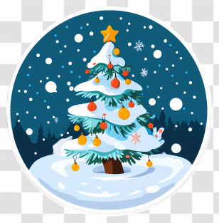 Xmas - Beautiful Decorated Christmas Tree In Snowy Scene Transparent PNG