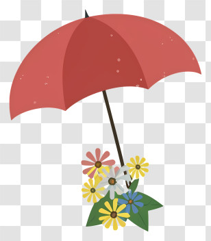 Cartoon - Red Umbrella With Colorful Flowers Design Transparent PNG