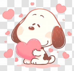 Snoopy Love - Cute Cartoon Dog Holding A Heart Transparent PNG