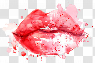 Kiss Mark - Artistic Watercolor Lips With Red Splashes Transparent PNG