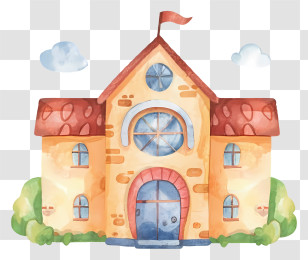 Watercolor Painting - Whimsical Cartoon House In Watercolor Style Transparent PNG