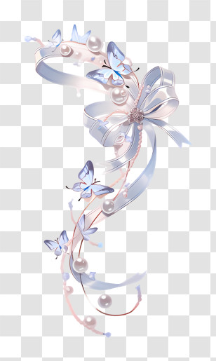 Delicate Blue Ribbon And Butterflies Transparent PNG