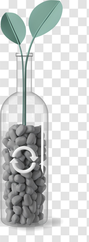 Glass Vase - Eco-friendly Concept Of Recycled Glass Bottle With Leaves Transparent PNG