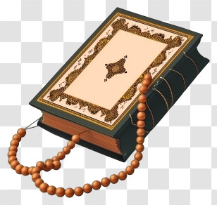 Realistic Holy Book Of Koran And Pray Beads - Decorative Holy Book With Wooden Prayer Beads Transparent PNG