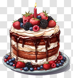Birthday Cake - Colorful Birthday Cake With Fruits And Candle Transparent PNG