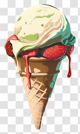 Ice Cream - Strawberry Ice Cream Cone Illustration Transparent PNG