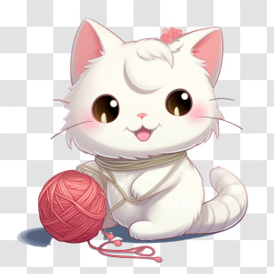Cat Playing Yarn Ball - Cute White Cat Playing With Yarn Transparent PNG