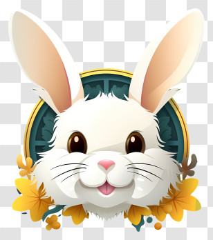 Bunny Face - Cute White Rabbit With Flowers Transparent PNG