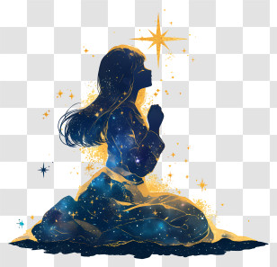 Star Light Girl Silhouette - Starry Night Silhouette Art Transparent PNG