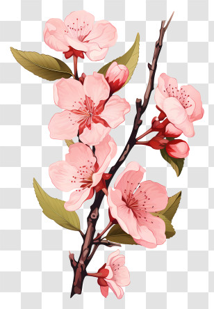 Doodle Style Cherry Branch Blossom - Pink Cherry Blossom Branch Illustration Transparent PNG